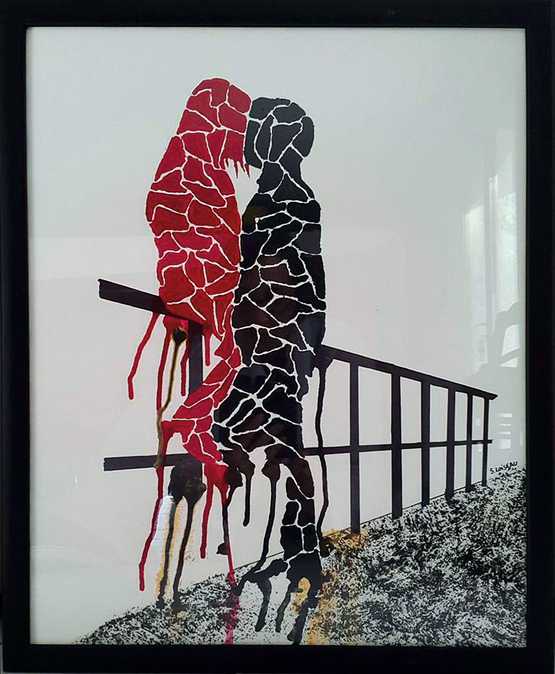 Cadre sous verre | Peinture acrylique et sablée | 43x54 | X