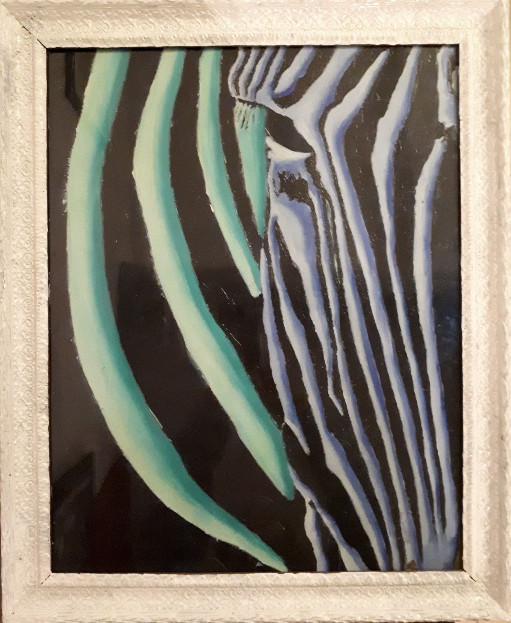 Zébre | Peinture à l'huile mise dans cadre sous verre | 60x49 | X